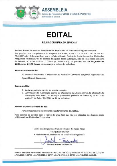 Reunião Ordinária de 28 de junho de 2024 Reunião Ordinária de 28 de junho de 2024
