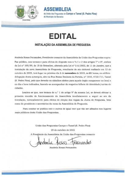 Instalação da Assembleia de Freguesia-  1 de novembro de 2025