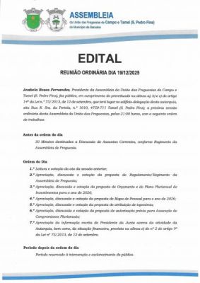 Sess&atilde;o ordin&aacute;ria de 19 de dezembro de 2025
