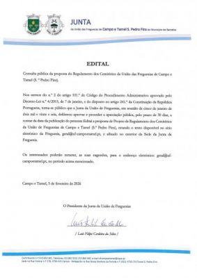 Consulta p&uacute;blica da proposta do Regulamento dos Cemit&eacute;rios da UF Campo e Tamel (S. Pedro Fins)