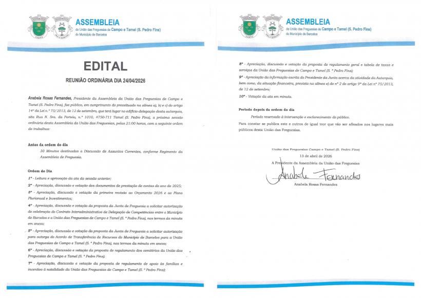  Sess&atilde;o ordin&aacute;ria de 24 de abril de 2026