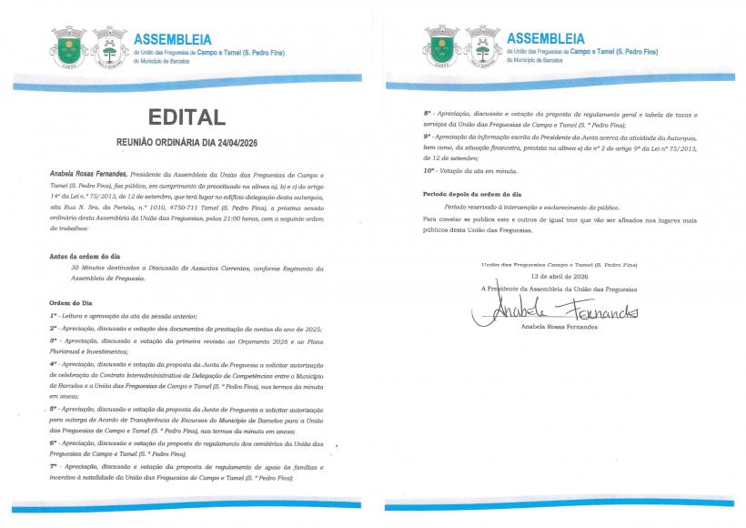  Sess&atilde;o ordin&aacute;ria de 24 de abril de 2026